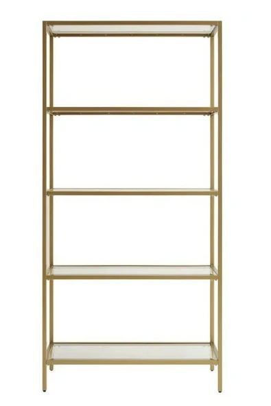 TOLIAHOME Modern 5 Katlı Gold Renk Metal İskeletli Cam Raflı Aksesuar Rafı Kitaplık - 3