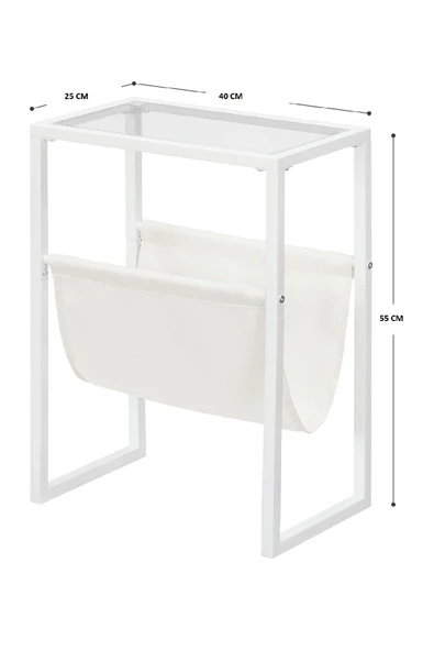 TOLIAHOME Beyaz Renk Temperli Cam Gazetelik Dergilik Yan Sehpa Koltuk Sehpası Servis Sehpası - 8