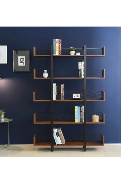 Plus aksesuar Endüstriyel Tasarım 5 Katlı Tel Detaylı Kitaplık-aksesuar Rafı-çiçeklik-çok Amaçlı Raf - 3