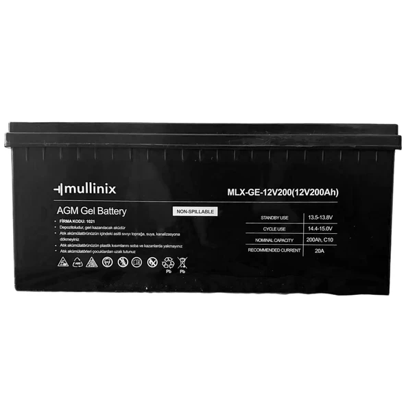Mullinix 12V 200Ah Derin Döngülü AGM Jel Akü ürün görseli