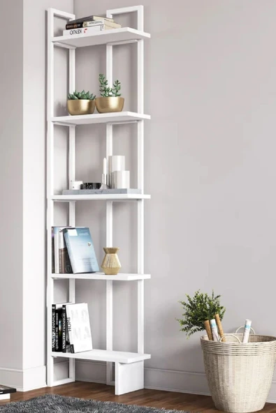 Plus aksesuar Dekoratif Tasarım Köşe Kitaplık Aksesuar Rafı 5 Katlı Raf Kitaplık