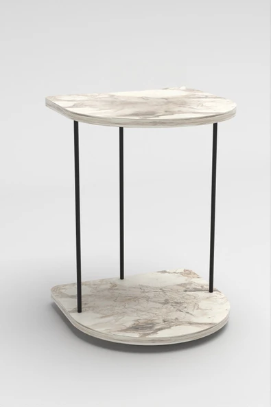 Devin Dekor Mobilya Yan Sehpa Tekerlekli Servis Sehpası HND Oval Beyaz - 3