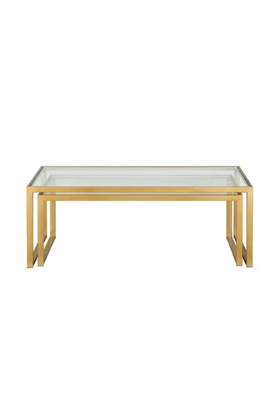 TOLIAHOME Modern Gold Renk 2’li Metal İskeletli Temper Camlı Zigon Orta Sehpa - 6