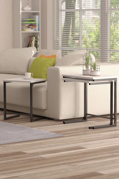 TOLIAHOME 3’lü Zigon Sehpa Metal Zigon Sehpa C Sehpa Servis Sehpası - 2