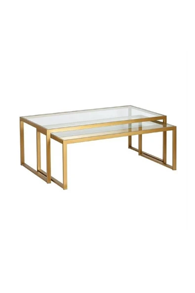 TOLIAHOME Modern Gold Renk 2’li Metal İskeletli Temper Camlı Zigon Orta Sehpa - 5