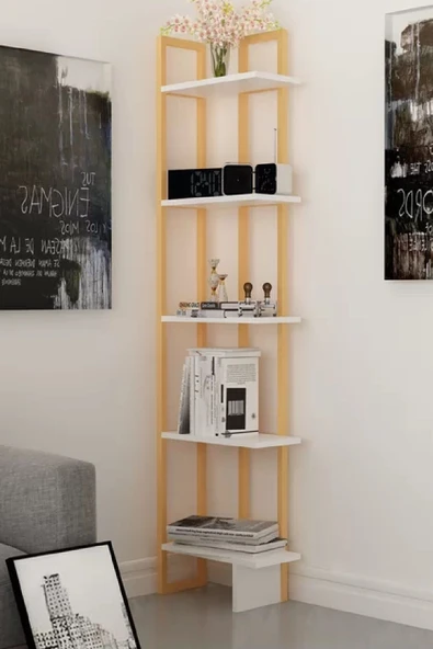 Plus aksesuar Dekoratif Tasarım Köşe Kitaplık Aksesuar Rafı 5 Katlı Raf Kitaplık