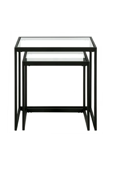 TOLIAHOME Modern Siyah Renk Metal İskeletli Temper Camlı Zigon Sehpa Yan Sehpa - 4