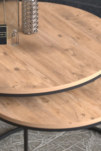 Devin Dekor Mobilya Orta Sehpa Ikili Lüx Specıal Ceviz-siyah Demir - 3