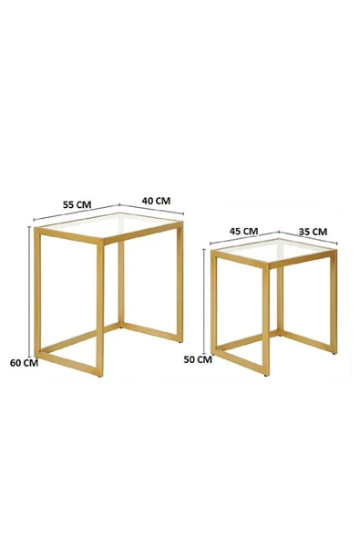 TOLIAHOME Modern Gold Renk Metal İskeletli Temper Camlı Zigon Sehpa Yan Sehpa - Resim 6