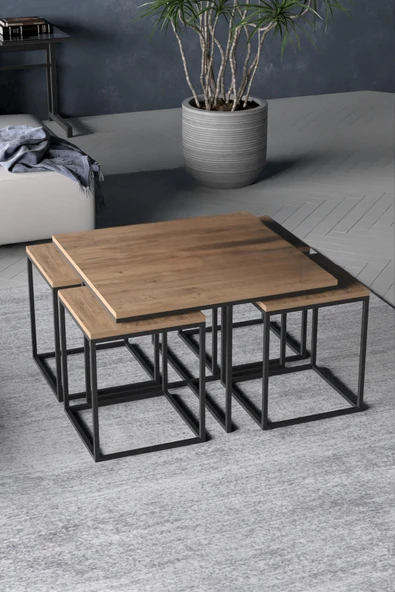 Devin Dekor Mobilya Orta Sehpa Ve Zigon Sehpa 5'li Lüx Set Ceviz-siyah - 4