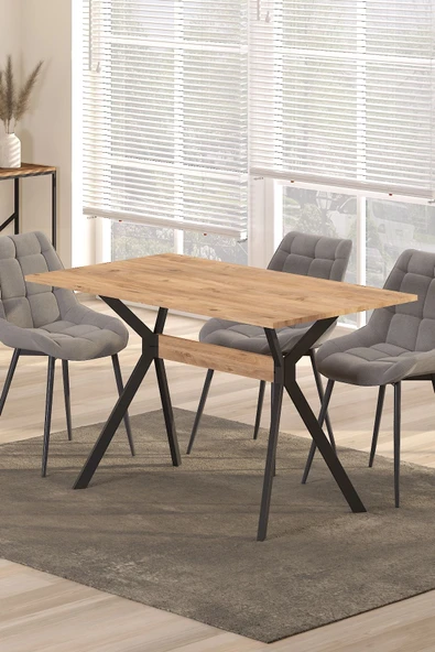 TOLIAHOME Ventora Yemek Masası Atlantik Çam Renk Metal Ayaklı Mutfak Masası Yemek Masası Masa