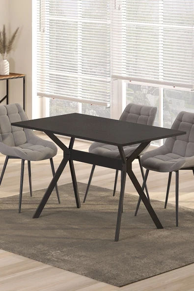 TOLIAHOME Ventora Yemek Masası Siyah Renk Metal Ayaklı Mutfak Masası Yemek Masası Masa