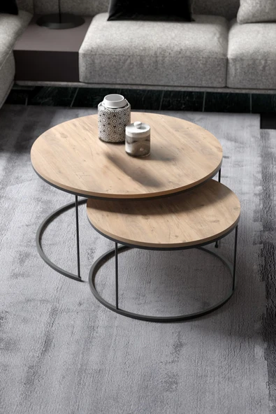 Devin Dekor Mobilya Orta Sehpa Ikili Lüx Specıal Ceviz-siyah Demir - 5