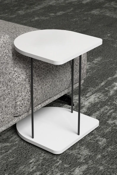 Devin Dekor Mobilya Yan Sehpa Tekerlekli Servis Sehpası HND Oval Beyaz