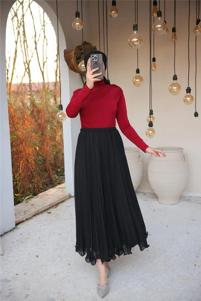 Pliseli Etek - (38-46) - 71262 - Siyah - Resim 6