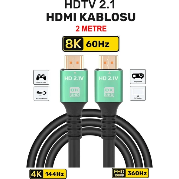 HDMI 2.1 Kablo 8K Ultra Hdtv 2 Metre, 8k 60Hz, 4K 120Hz, 7680P Hdr 2.1V 48GBS Görüntü Kablosu ürün görseli 1