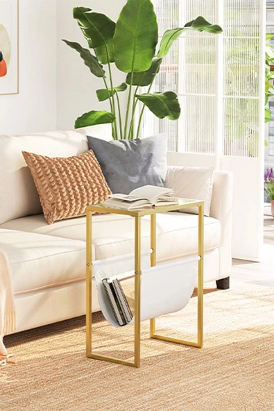 TOLIAHOME Gold Renk Temperli Cam Gazetelik Dergilik Yan Sehpa Koltuk Sehpası Servis Sehpası - Resim 2