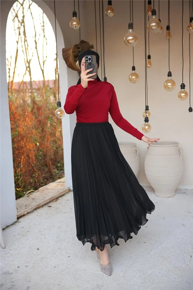 Pliseli Etek - (38-46) - 71262 - Siyah - Resim 3