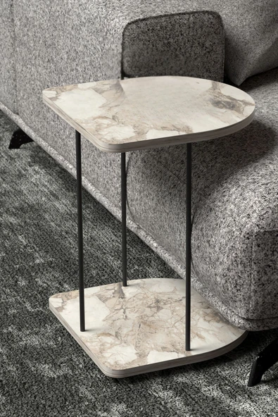 Devin Dekor Mobilya Yan Sehpa Tekerlekli Servis Sehpası HND Oval Beyaz