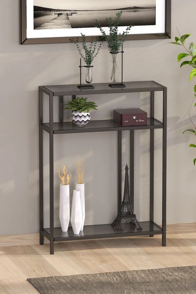 TOLIAHOME Siyah Renk Füme Temper Camlı Dresuar Konsol Komodin