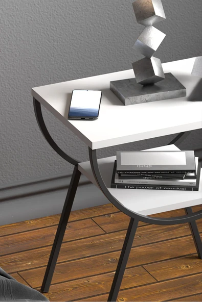 Devin Dekor Mobilya Yan Sehpa Komodin Metal Ayak Ceviz Tabla - 3