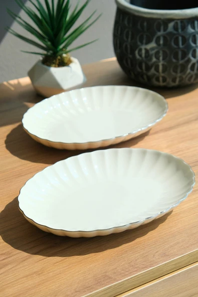 Kütahya Porselen Bone Luz Platin File Kayık Tabak 27x19cm BNLZF28KY220 2 li ürün görseli 1