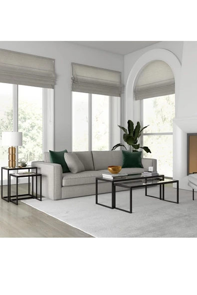 TOLIAHOME Modern Siyah Renk Metal İskeletli Temper Camlı Zigon Sehpa Yan Sehpa - 2