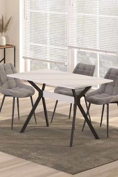 TOLIAHOME Ventora Yemek Masası Beyaz Renk Metal Ayaklı Mutfak Masası Yemek Masası Masa