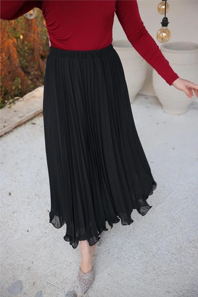 Pliseli Etek - (38-46) - 71262 - Siyah - Resim 9