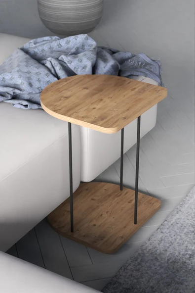 Devin Dekor Mobilya Yan Sehpa Tekerlekli Servis Sehpası HND Oval Beyaz