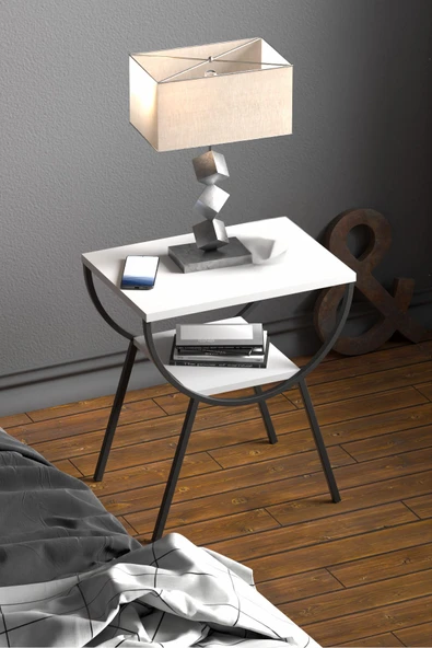 Devin Dekor Mobilya Yan Sehpa Komodin Metal Ayak Ceviz Tabla