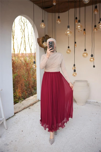 Pliseli Etek - (38-46) - 71262 - Bordo - Resim 2