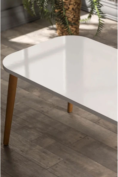 Denk Zeyn Orta Sehpa Kare Ahşap Torna Ayak Beyaz - 2