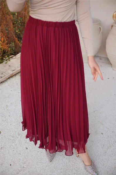 Pliseli Etek - (38-46) - 71262 - Bordo - Resim 8