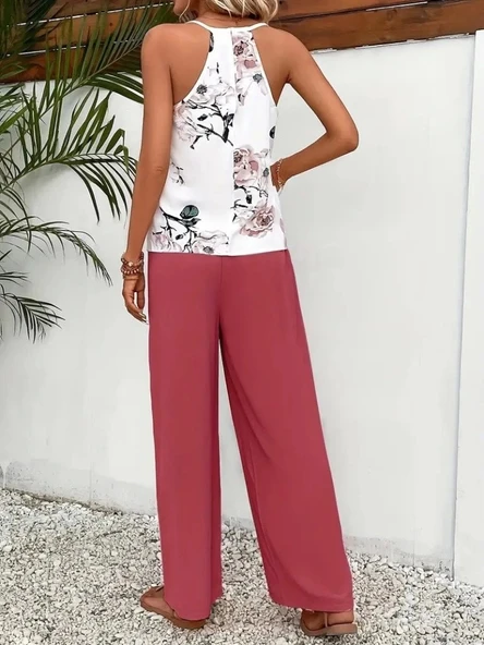 Kadın Ip Askılı V Yakalı Süprem Bluz Ve Aerobin Pantolon Ikili Takım - 2