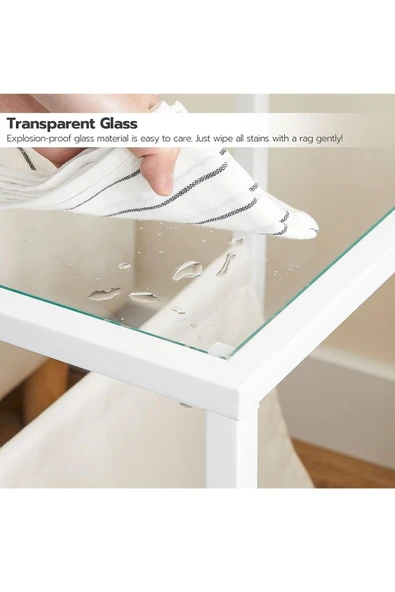 TOLIAHOME Beyaz Renk Temperli Cam Gazetelik Dergilik Yan Sehpa Koltuk Sehpası Servis Sehpası - 6