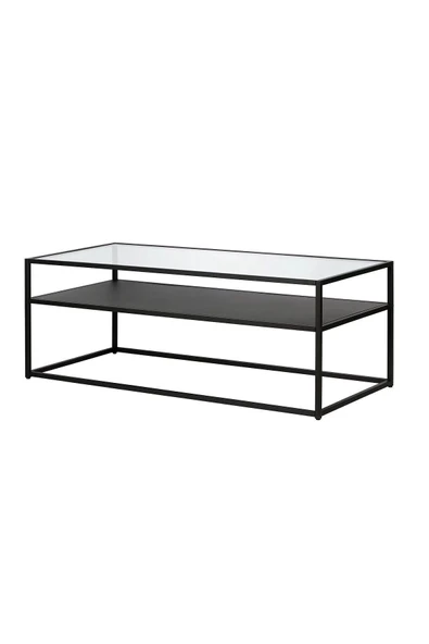 TOLIAHOME Modern Siyah Renk Metal İskeletli Temper Camlı 2 Katlı Dikdörtgen Orta Sehpa - Resim 4