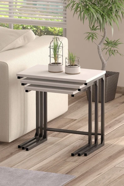 TOLIAHOME 3’lü Zigon Sehpa Metal Zigon Sehpa C Sehpa Servis Sehpası