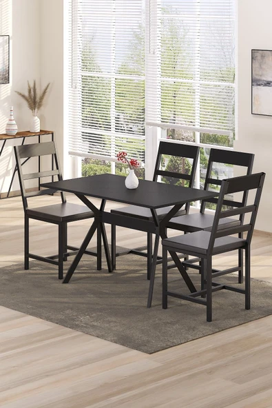 TOLIAHOME Ventora Yemek Masası Siyah Renk Metal Ayaklı Mutfak Masası Yemek Masası Masa - 3