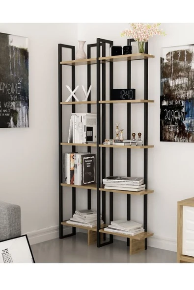 Plus aksesuar Kitaplık Raf Köşe Kitaplık Metal Kitaplık 5 Katlı Raf Kitaplık 185x45x20 - 4