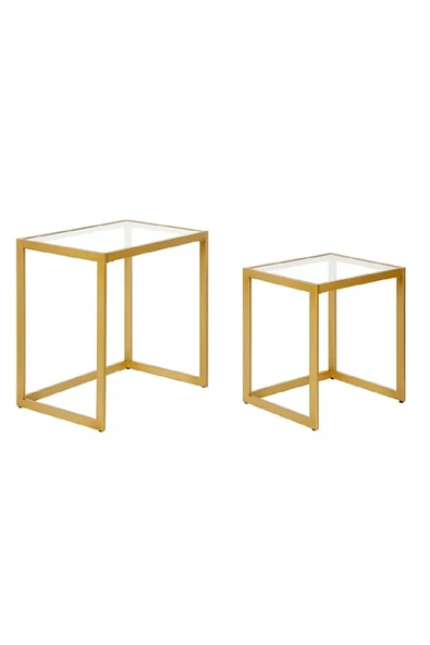 TOLIAHOME Modern Gold Renk Metal İskeletli Temper Camlı Zigon Sehpa Yan Sehpa - Resim 4