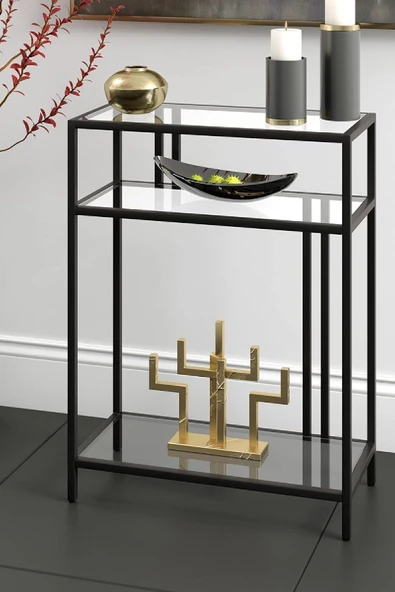 TOLIAHOME Siyah Renk Temper Camlı Dresuar Konsol Komodin - 2