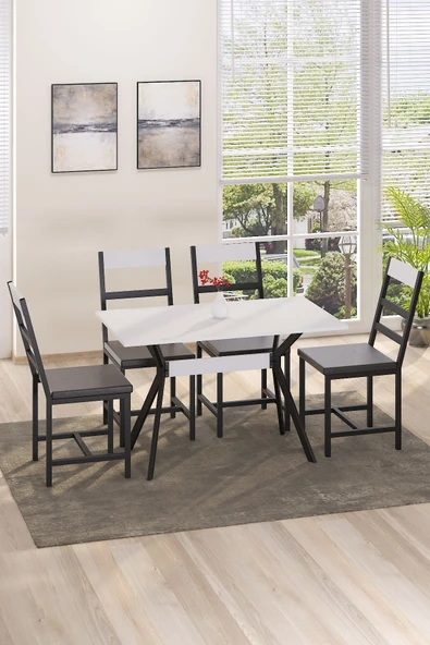 TOLIAHOME Ventora Yemek Masası Beyaz Renk Metal Ayaklı Mutfak Masası Yemek Masası Masa - 4