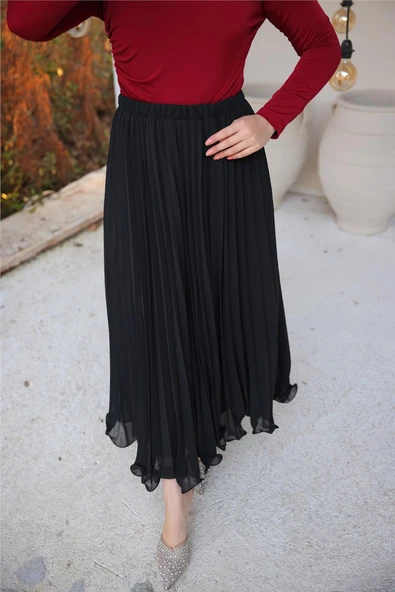 Pliseli Etek - (38-46) - 71262 - Siyah - Resim 10