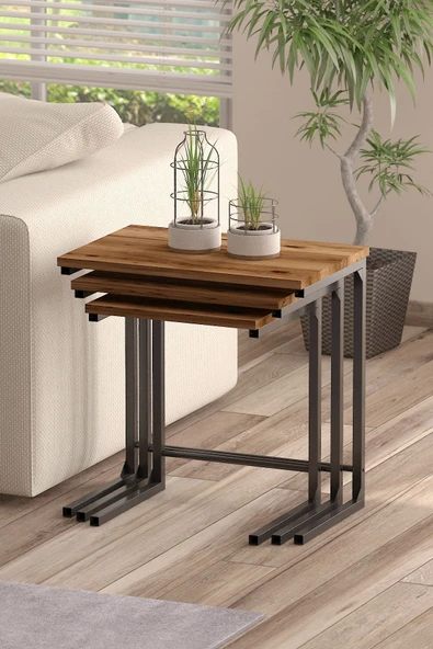 TOLIAHOME 3’lü Zigon Sehpa Metal Zigon Sehpa C Sehpa