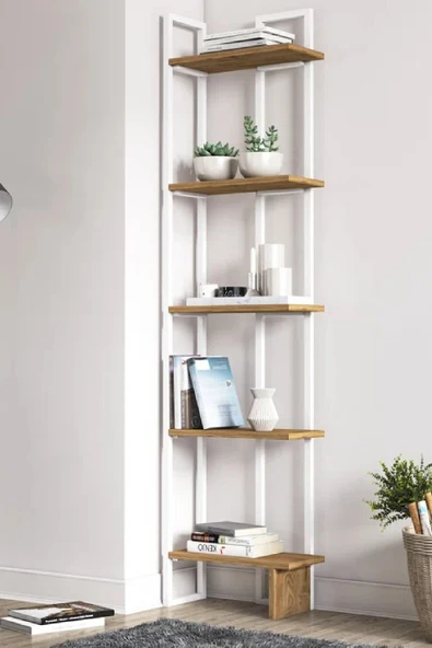 Plus aksesuar Dekoratif Tasarım Köşe Kitaplık Aksesuar Rafı 5 Katlı Raf Kitaplık - 2