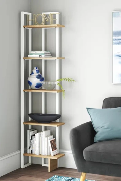 Plus aksesuar Dekoratif Tasarım Köşe Kitaplık Aksesuar Rafı 5 Katlı Raf Kitaplık