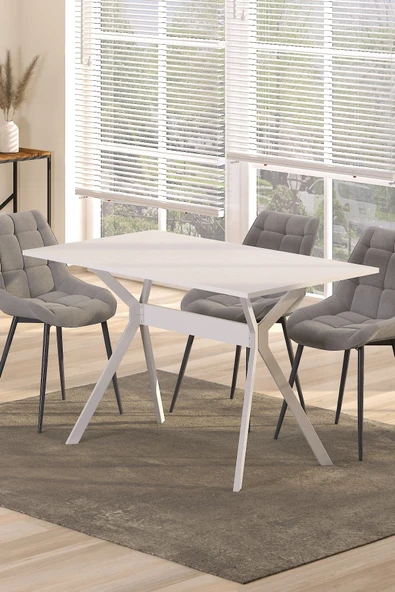 TOLIAHOME Ventora Yemek Masası Beyaz Renk Metal Ayaklı Mutfak Masası Yemek Masası Masa