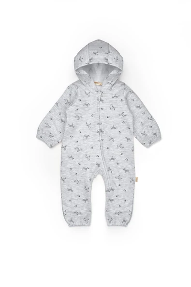 Bebek Uzun Kollu Şapkalı Tulum %100 Organik Pamuk - Yenidoğan - Csy8033 - 2