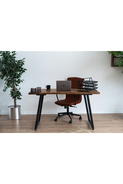 TOLIAHOME Dekoratif Tasarım Ceviz Renk Doğal Masif Ahşap Çalışma Ofis Bilgisayar Ders Masası - 3